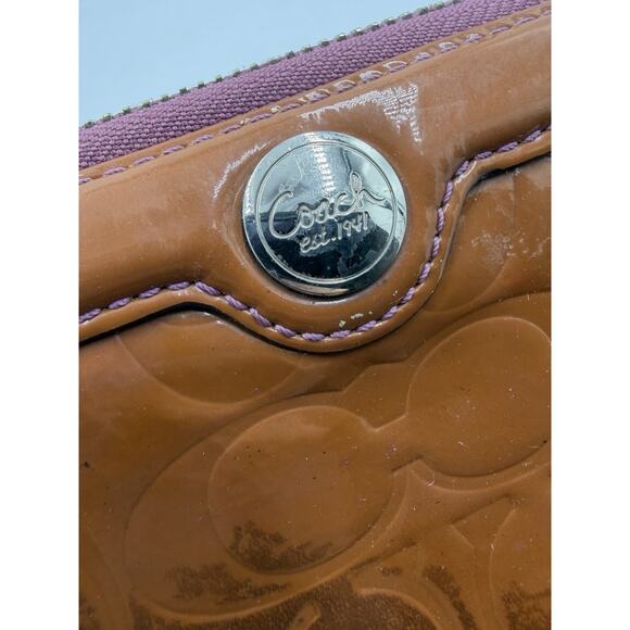 Coach Signature Brown Embossed Patent Wallet - Picture 2 of 7